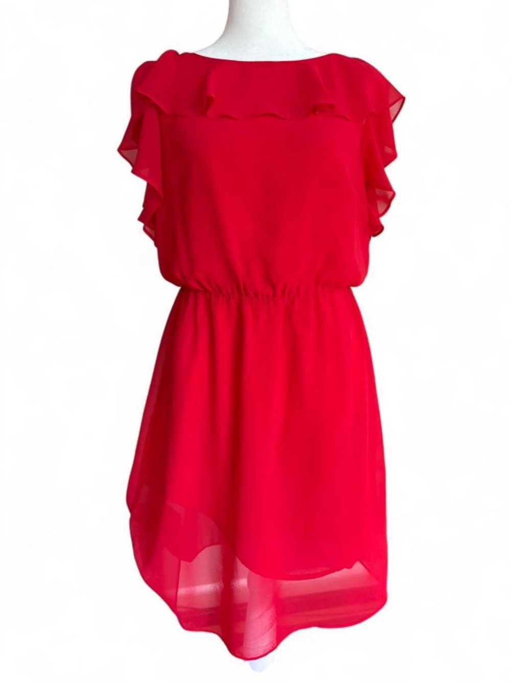 H&M Bright Red Ruffle Midi Dress